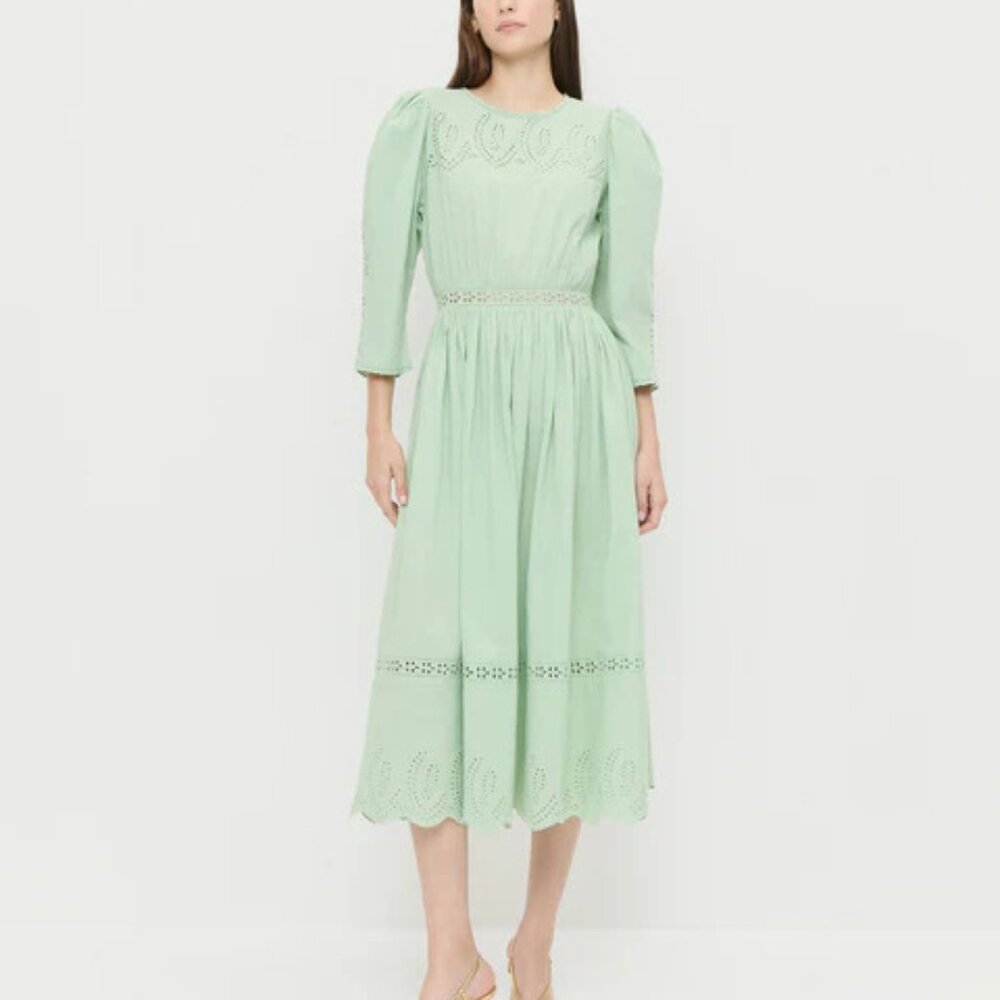 NWT Loeffler Randall Mint Green Eyelet Thelma Midi Dress 0